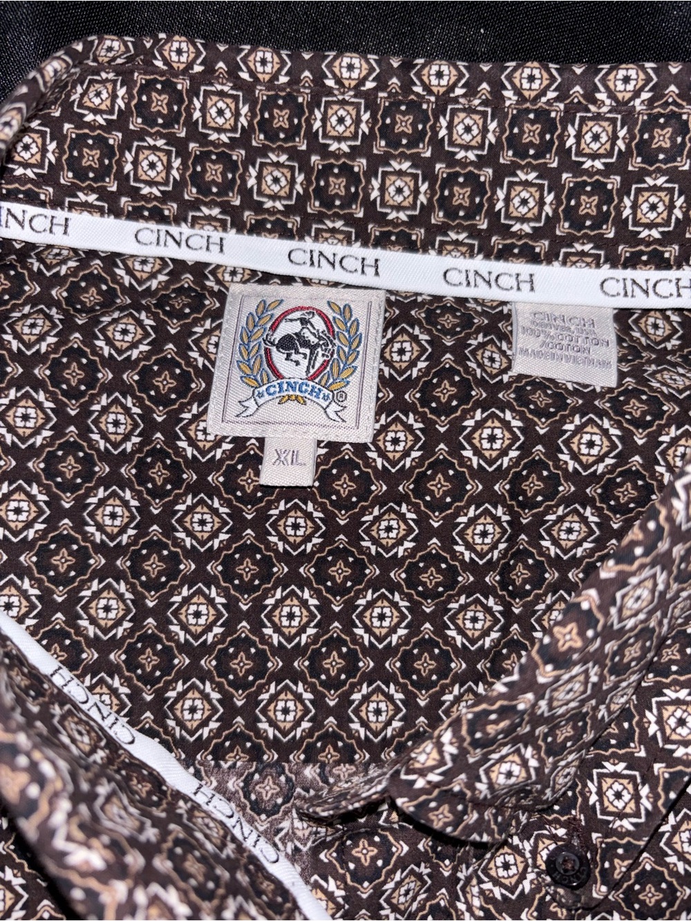 Cinch Classic Fit Men's XL Brown/White Geometric Long Sleeve Button-Up Shirt